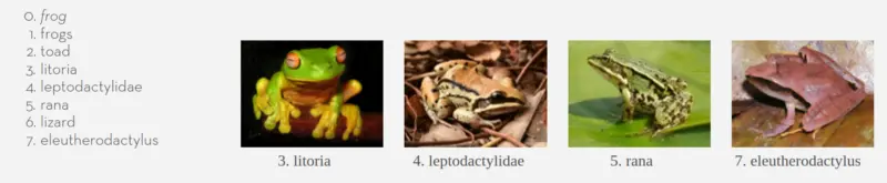 Nearest neighbors list for the word frog from a word2vec model