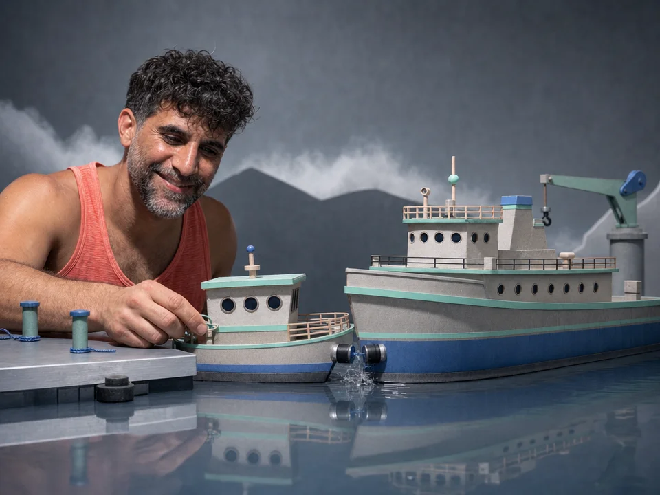 Editorial illustration for „LightTag Has Been Acquired by Primer.ai“: A small hand-built LightTag vessel docking cleanly with a larger Primer vessel while retaining its distinct silhouette; celebratory but restrained and logo-free.