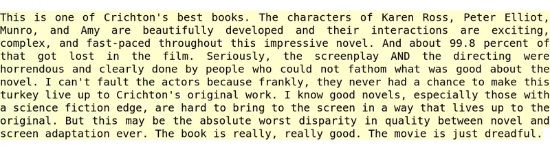Sentiment neuron activation heatmap over review text